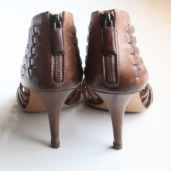 Givenchy Brown Leather Woven Strappy Open Toe Heels Sandals Luxury Bootie Shoes - Picture 6 of 16